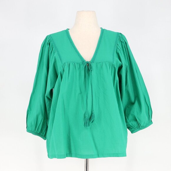 MAISON 123 Paris Clotilde Blouse V-Neck Subtle Texture Vibrant Green Size L - Picture 1 of 7